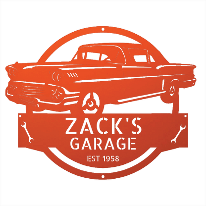 Orange / 12 Personalized 1958 Chevrolet Impala Metal Garage Sign