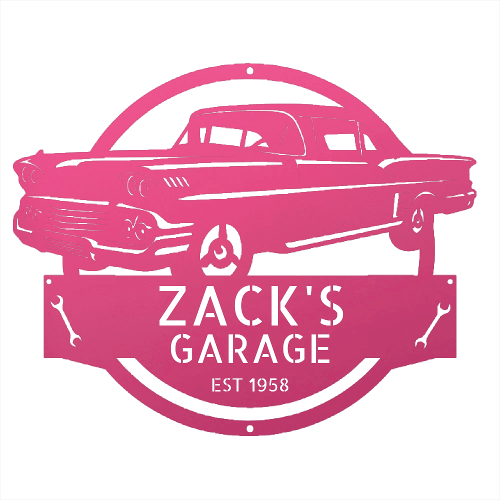 Pink / 12 Personalized 1958 Chevrolet Impala Metal Garage Sign