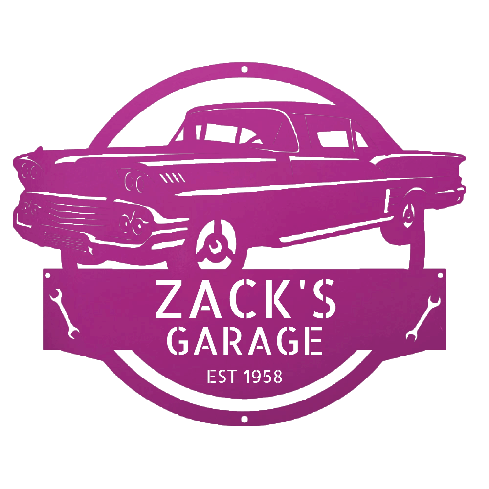 Purple / 12 Personalized 1958 Chevrolet Impala Metal Garage Sign