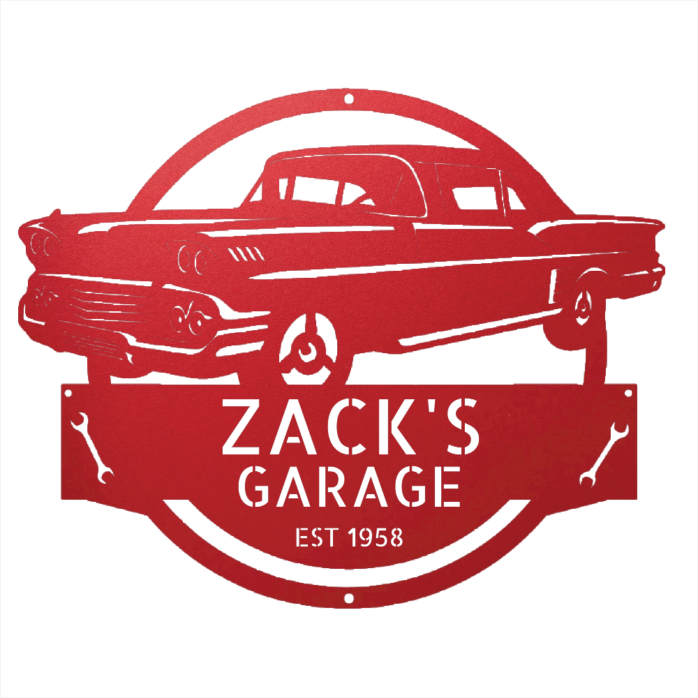 Red / 12 Personalized 1958 Chevrolet Impala Metal Garage Sign