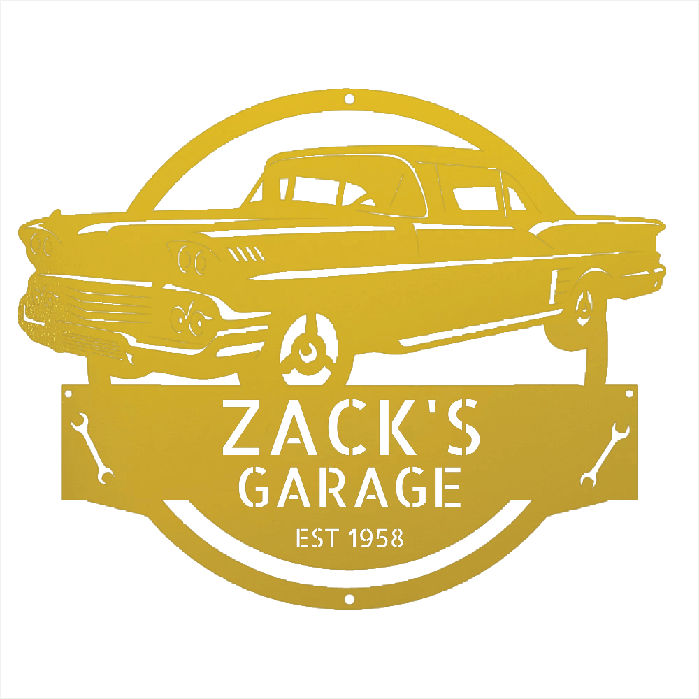 Yellow / 12 Personalized 1958 Chevrolet Impala Metal Garage Sign
