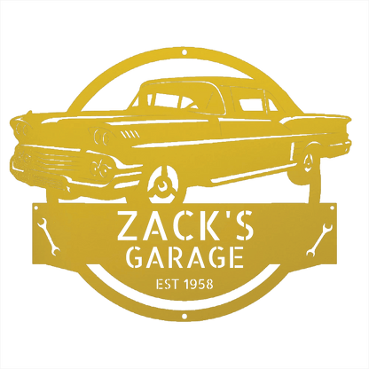 Yellow / 12 Personalized 1958 Chevrolet Impala Metal Garage Sign