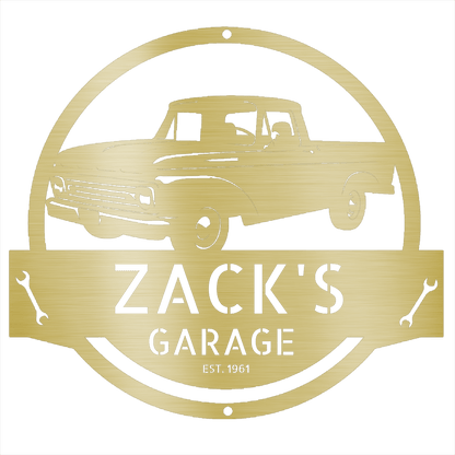 Gold / 12 Personalized 1961-1966 Ford F-100 Metal Garage Sign