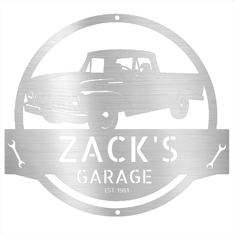 Silver / 12 Personalized 1961-1966 Ford F-100 Metal Garage Sign