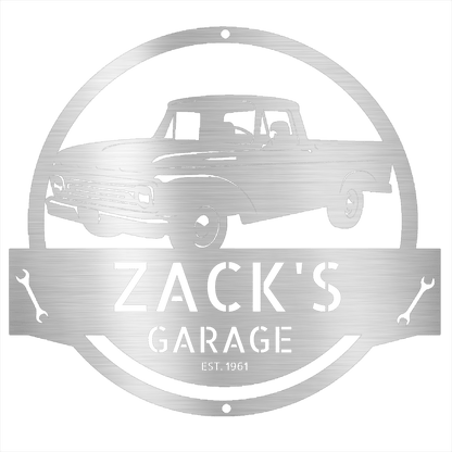 Silver / 12 Personalized 1961-1966 Ford F-100 Metal Garage Sign
