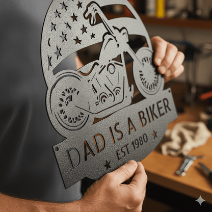 Personalized Biker Dad Metal Sign – Custom Motorcycle Garage Wall Art