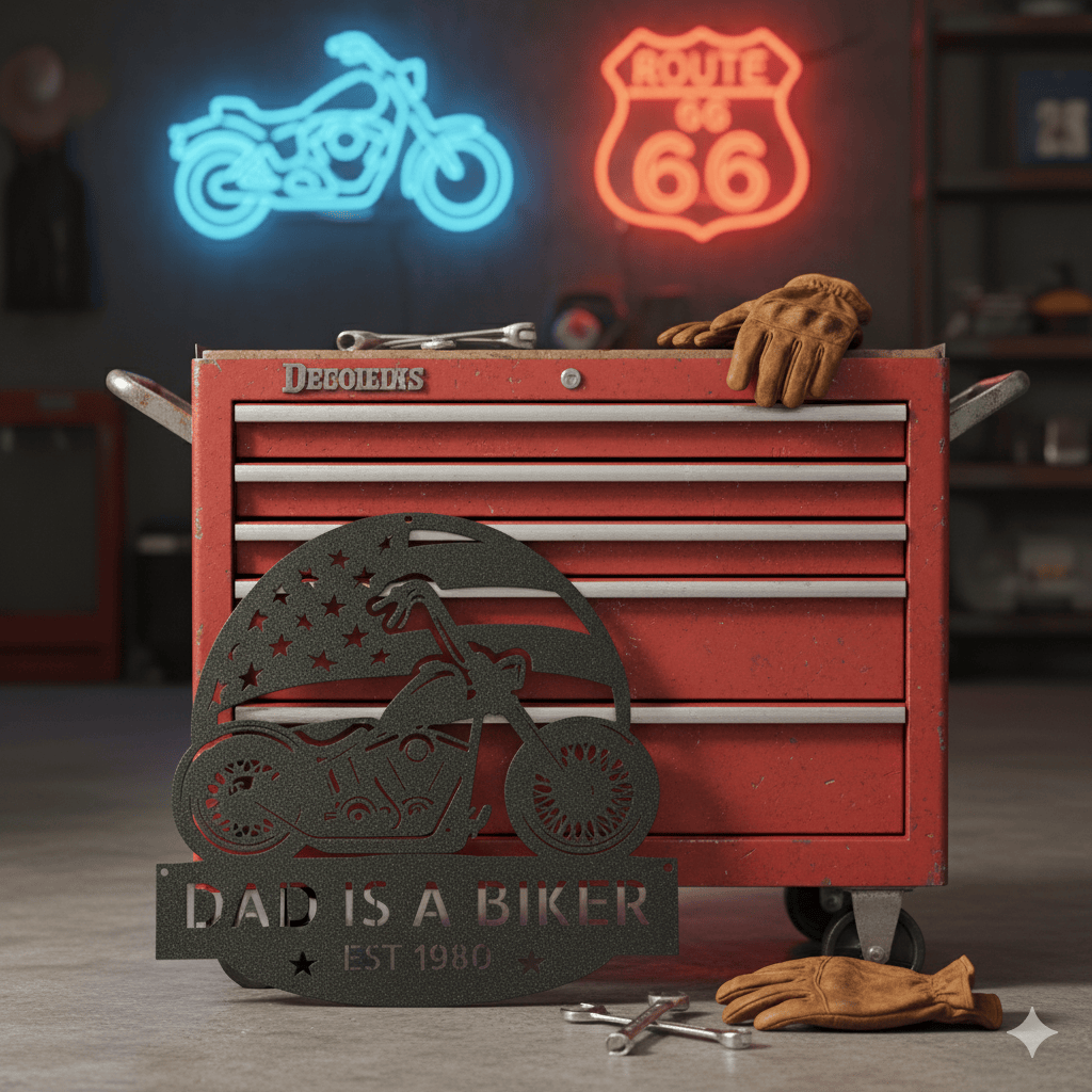 Personalized Biker Dad Metal Sign – Custom Motorcycle Garage Wall Art