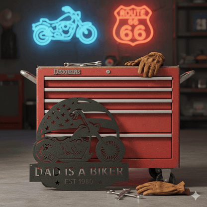 Personalized Biker Dad Metal Sign – Custom Motorcycle Garage Wall Art
