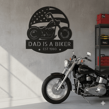 Personalized Biker Dad Metal Sign – Custom Motorcycle Garage Wall Art