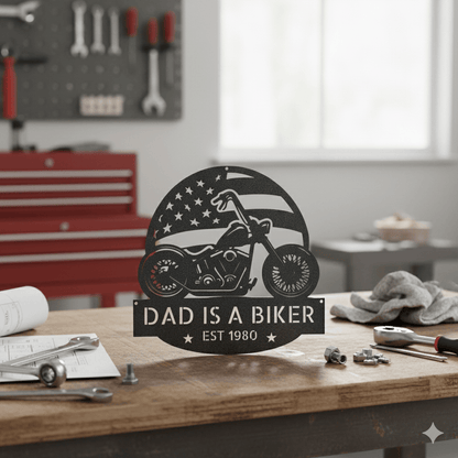 Personalized Biker Dad Metal Sign – Custom Motorcycle Garage Wall Art