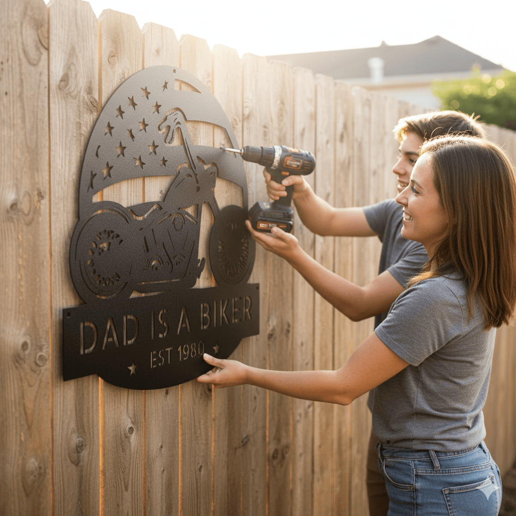 Personalized Biker Dad Metal Sign – Custom Motorcycle Garage Wall Art