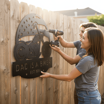 Personalized Biker Dad Metal Sign – Custom Motorcycle Garage Wall Art