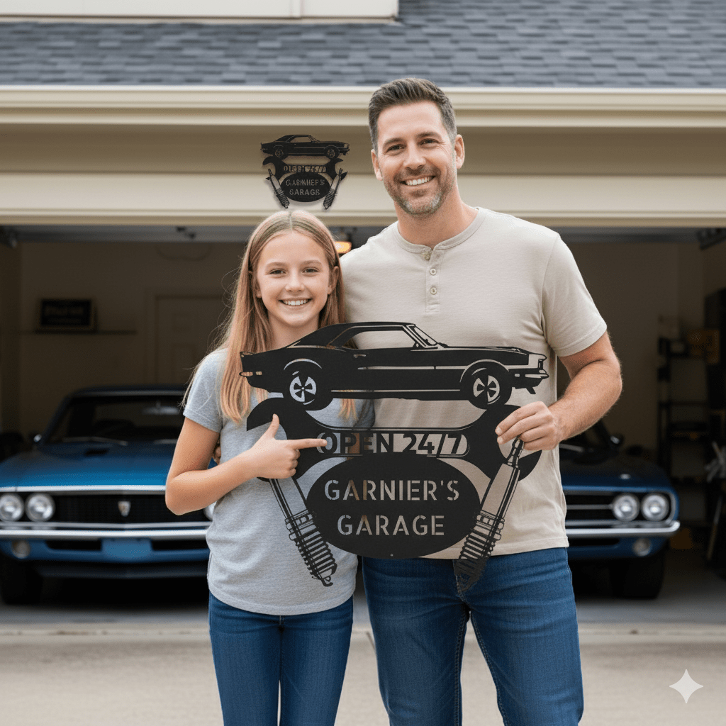 Personalized Camaro 1967 Garage Sign | Custom Car Metal Wall Art – Classic Muscle Car Gift for Dad or Garage Owners