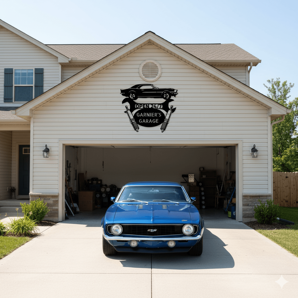 Personalized Camaro 1967 Garage Sign | Custom Car Metal Wall Art – Classic Muscle Car Gift for Dad or Garage Owners