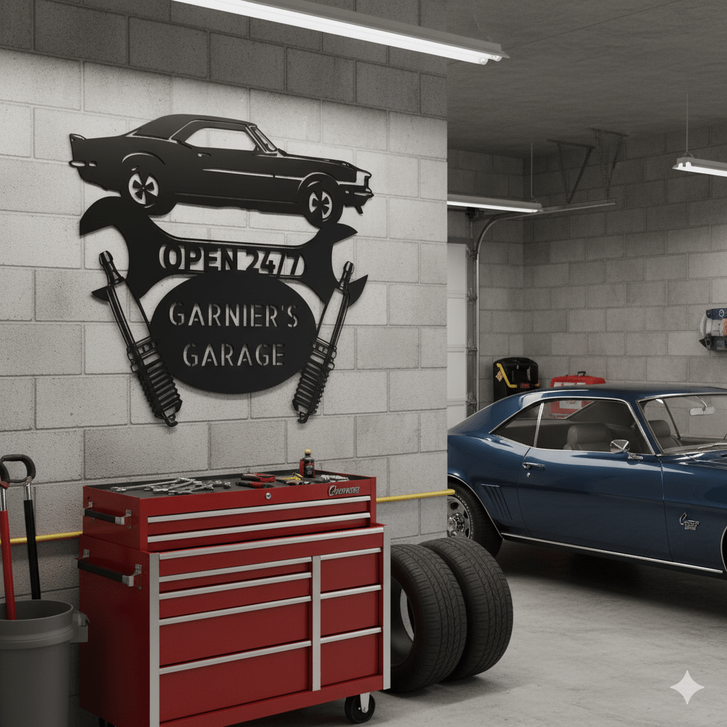 Personalized Camaro 1967 Garage Sign | Custom Car Metal Wall Art – Classic Muscle Car Gift for Dad or Garage Owners