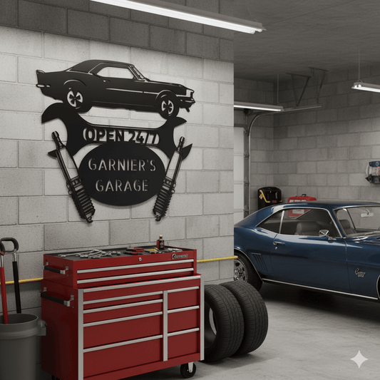 Personalized Camaro 1967 Garage Sign | Custom Car Metal Wall Art – Classic Muscle Car Gift for Dad or Garage Owners