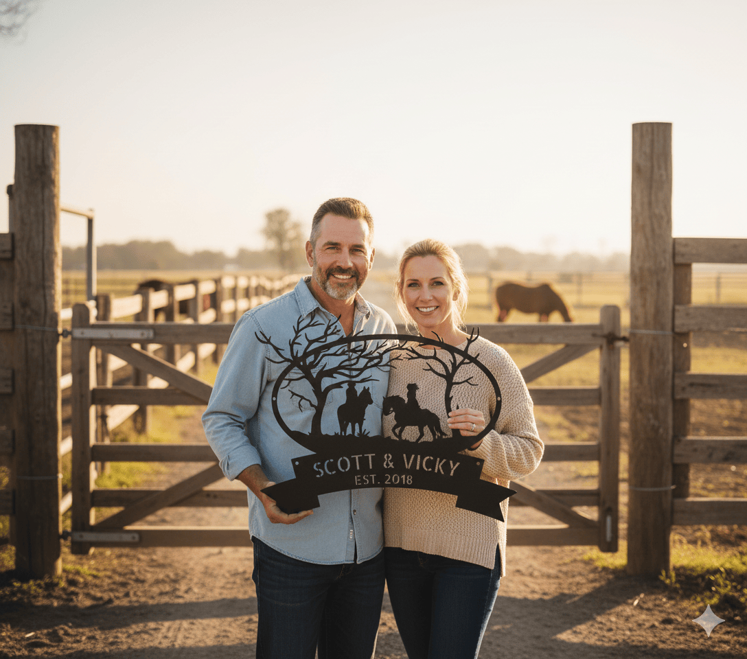 Personalized Horse Couple Metal Sign – Rustic Western Wall Art