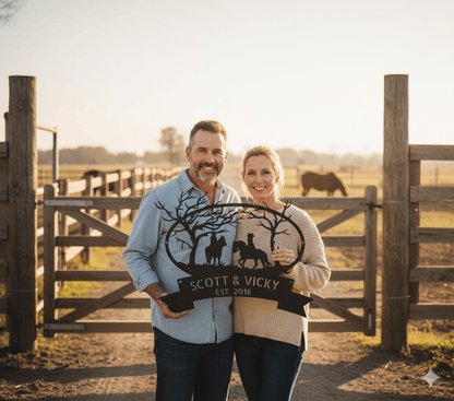 Personalized Horse Couple Metal Sign – Rustic Western Wall Art