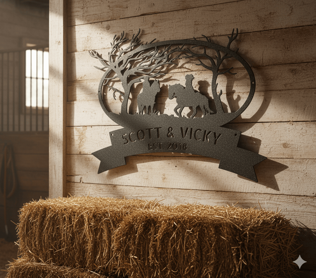 Personalized Horse Couple Metal Sign – Rustic Western Wall Art