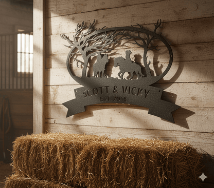 Personalized Horse Couple Metal Sign – Rustic Western Wall Art