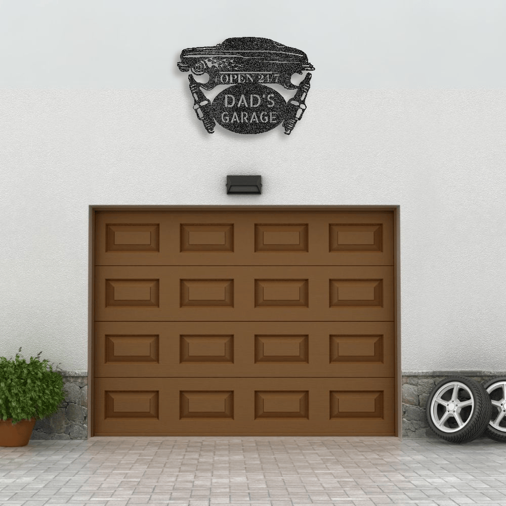 Black / 12 Personalized Hot Rod Garage Sign | Custom METAL Workshop Wall Art