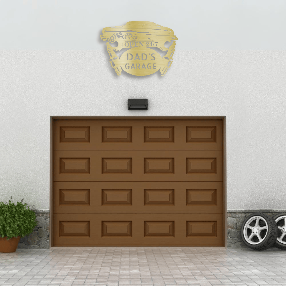 Gold / 12 Personalized Hot Rod Garage Sign | Custom METAL Workshop Wall Art