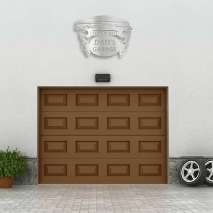 Silver / 12 Personalized Hot Rod Garage Sign | Custom METAL Workshop Wall Art
