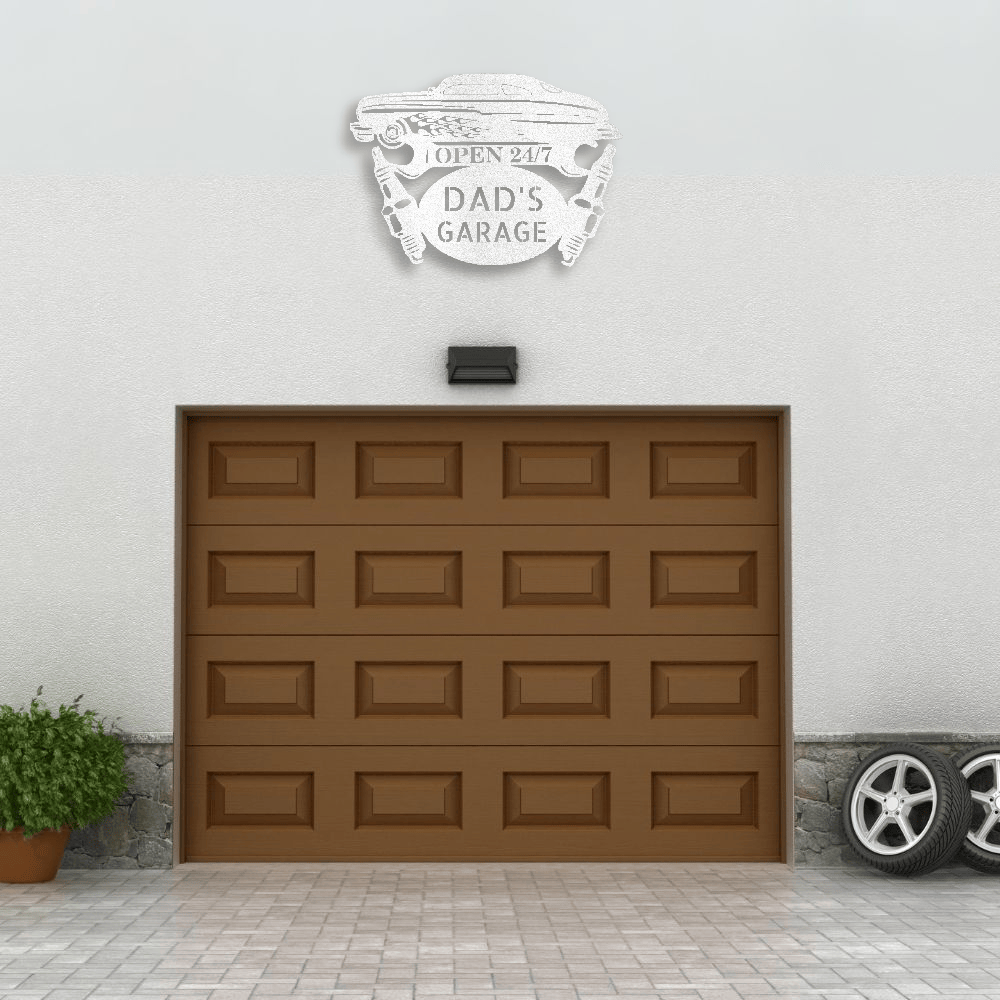 White / 12 Personalized Hot Rod Garage Sign | Custom METAL Workshop Wall Art