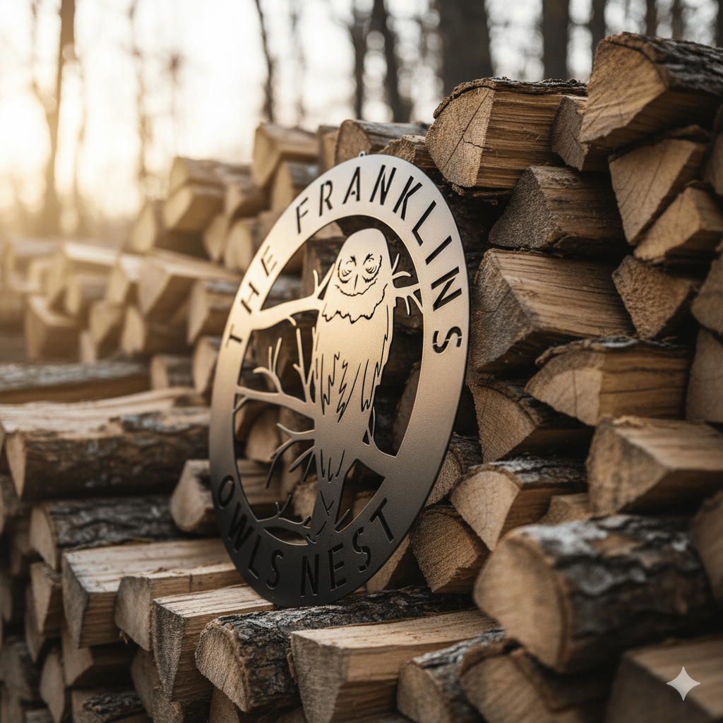 Personalized Owl Monogram Metal Sign – Custom Last Name Wall Art