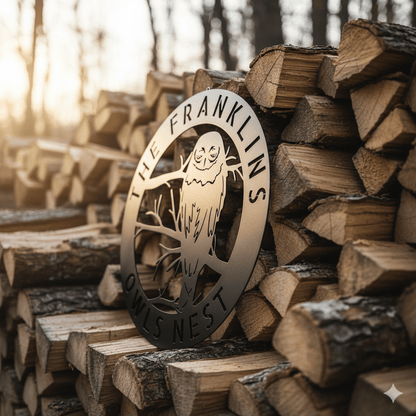 Personalized Owl Monogram Metal Sign – Custom Last Name Wall Art