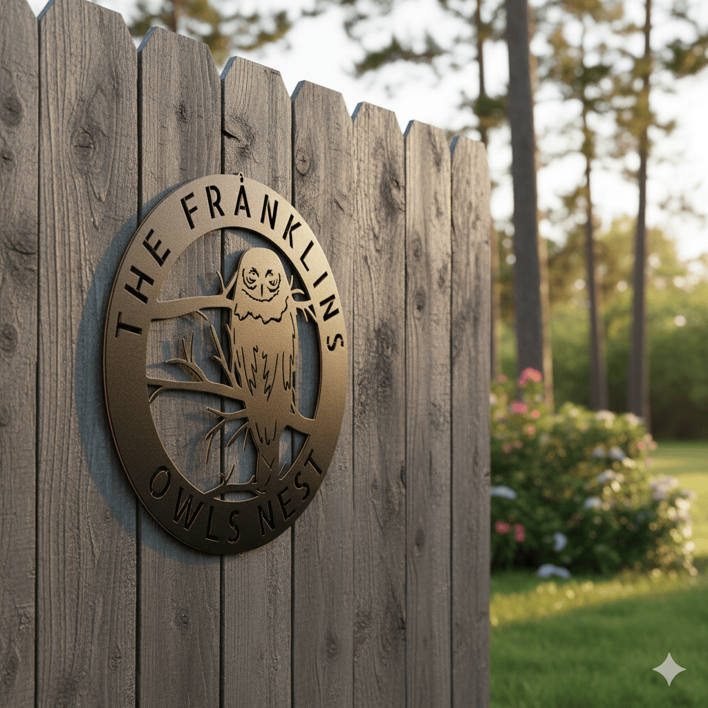 Personalized Owl Monogram Metal Sign – Custom Last Name Wall Art