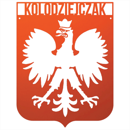 Orange / 12 Personalized Polish Eagle Metal Wall Art with Custom Family Name
