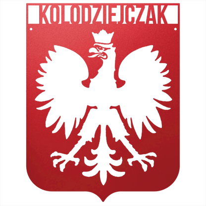Red / 12 Personalized Polish Eagle Metal Wall Art with Custom Family Name