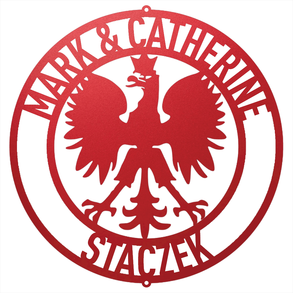 Red / 24 Personalized Polish Eagle Wall Art | Custom Family Name Steel Emblem