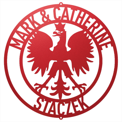 Red / 24 Personalized Polish Eagle Wall Art | Custom Family Name Steel Emblem