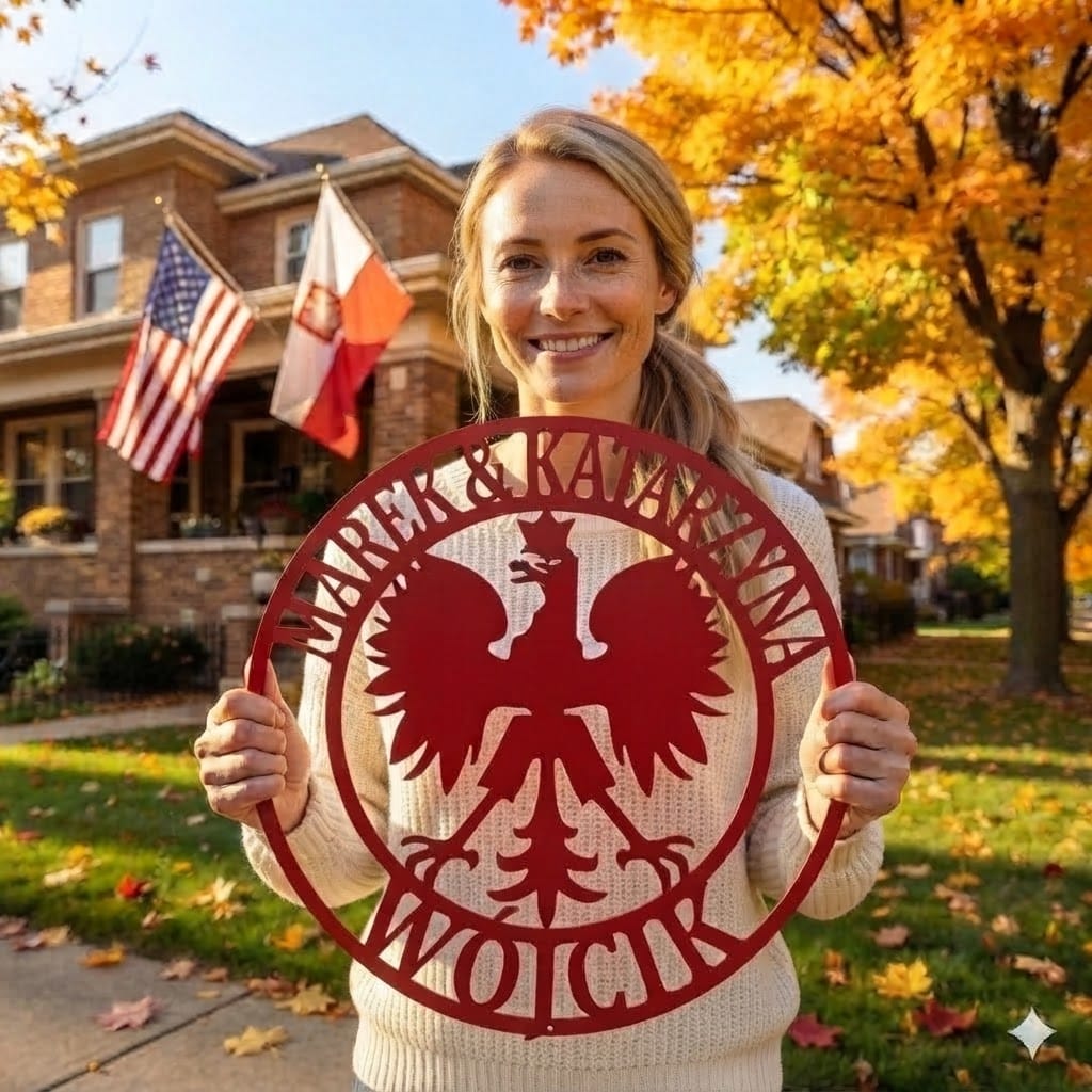 Red / 18 Personalized Polish Falcon Sign | Family Name Steel Wall Art
