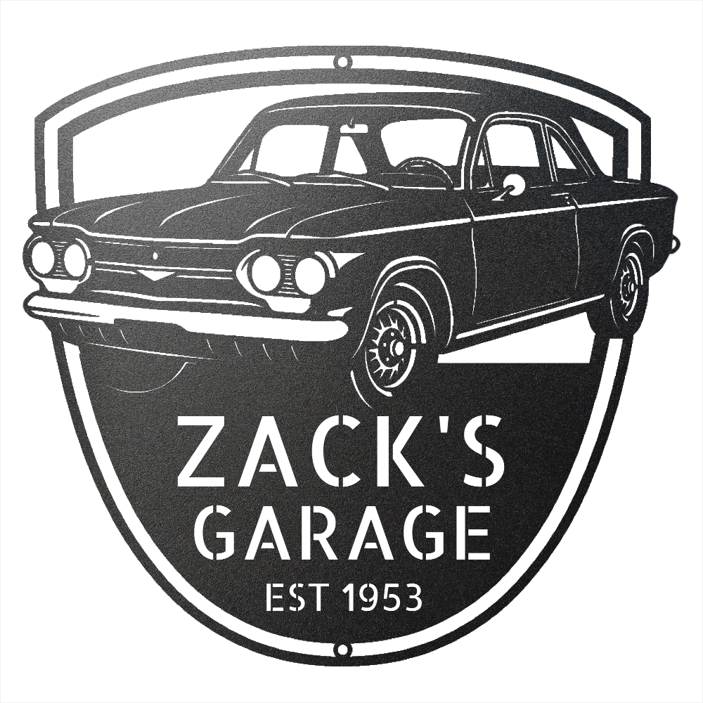 Steel Sign Black / 12 1963 Corvair Hardtop Garage Sign | Personalized Gift for Car Lovers