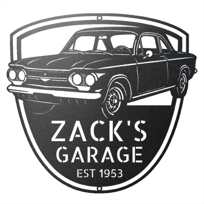Steel Sign Black / 12 1963 Corvair Hardtop Garage Sign | Personalized Gift for Car Lovers