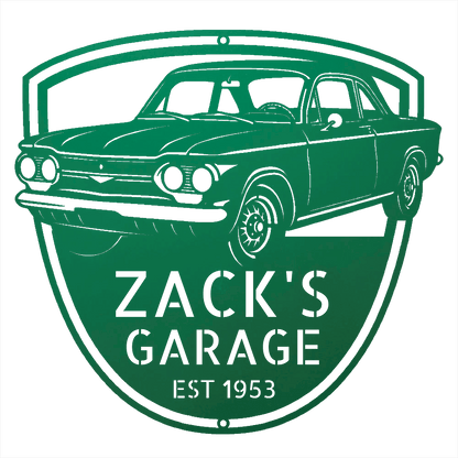 Steel Sign Green / 12 1963 Corvair Hardtop Garage Sign | Personalized Gift for Car Lovers
