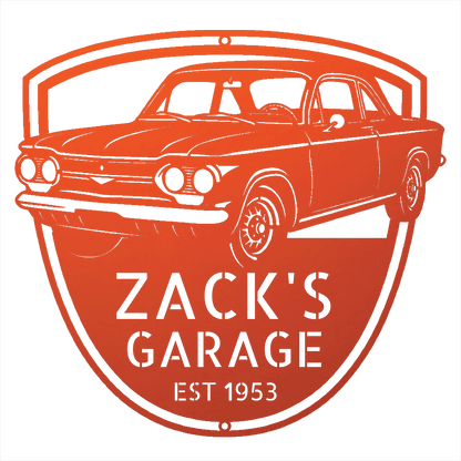Steel Sign Orange / 12 1963 Corvair Hardtop Garage Sign | Personalized Gift for Car Lovers