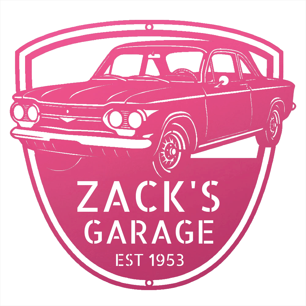 Steel Sign Pink / 12 1963 Corvair Hardtop Garage Sign | Personalized Gift for Car Lovers