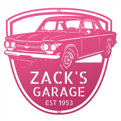 Steel Sign Pink / 12 1963 Corvair Hardtop Garage Sign | Personalized Gift for Car Lovers