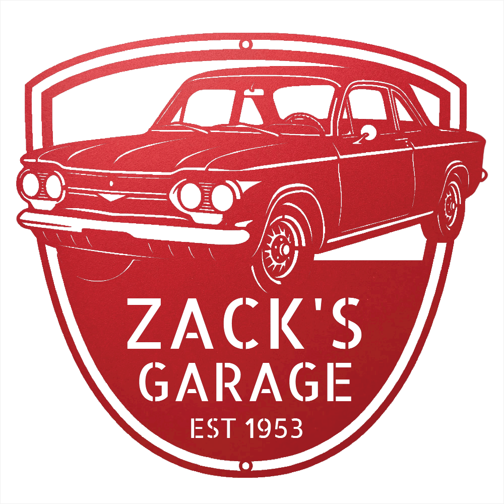 Steel Sign Red / 12 1963 Corvair Hardtop Garage Sign | Personalized Gift for Car Lovers