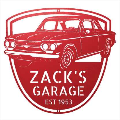 Steel Sign Red / 12 1963 Corvair Hardtop Garage Sign | Personalized Gift for Car Lovers