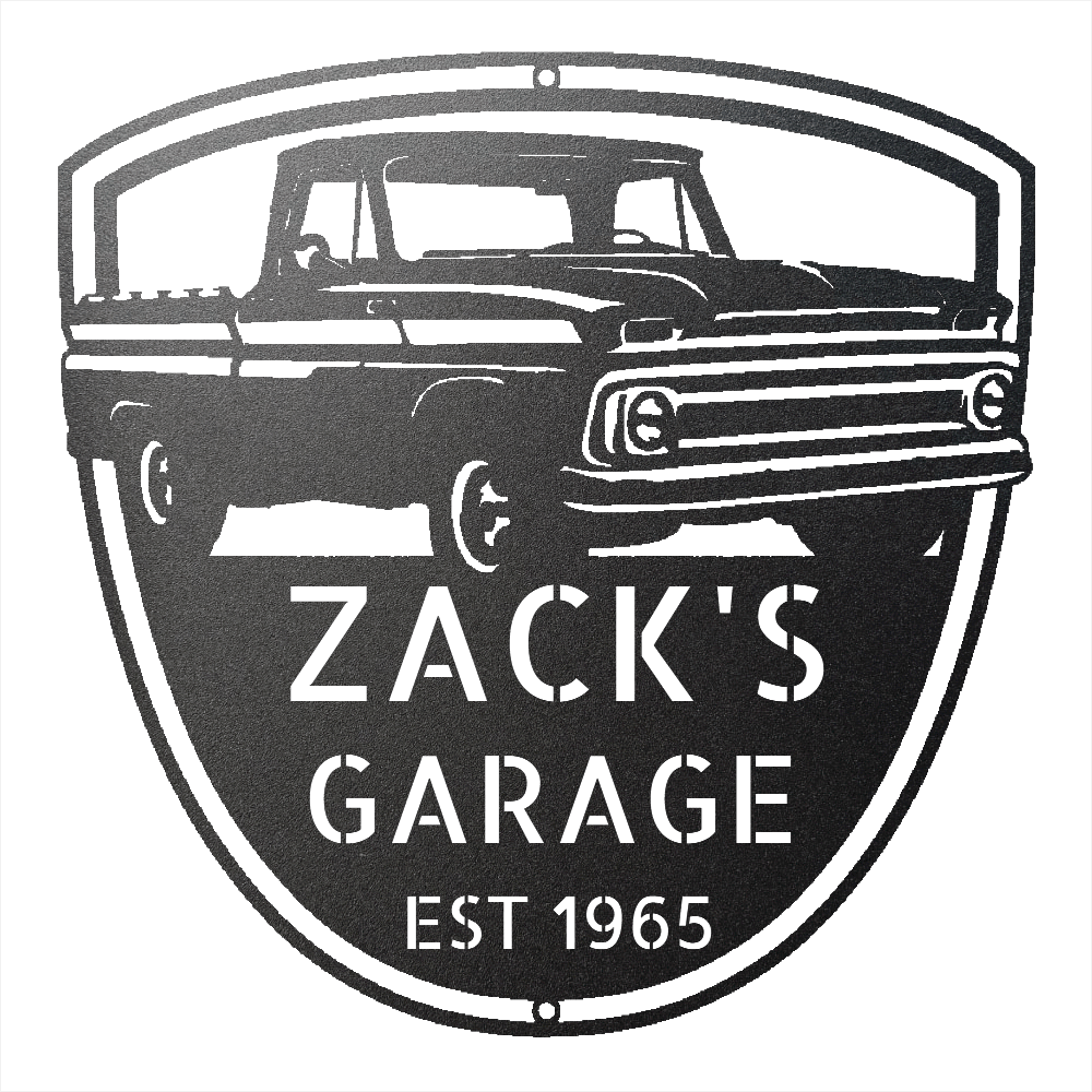 Steel Sign Black / 12 1965 Chevy C10 Garage Sign | Personalized Metal Truck Sign