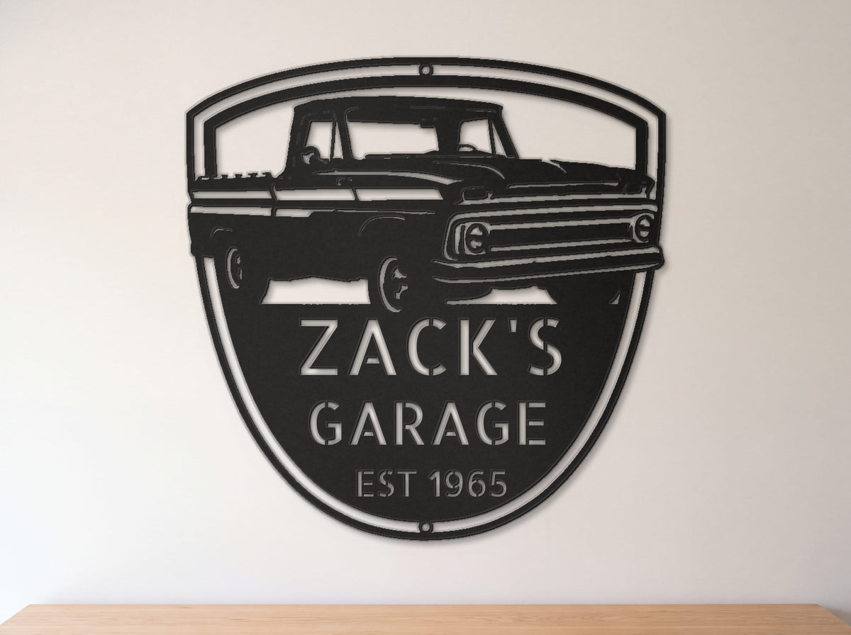 Steel Sign Black / 12 1965 Chevy C10 Garage Sign | Personalized Metal Truck Sign