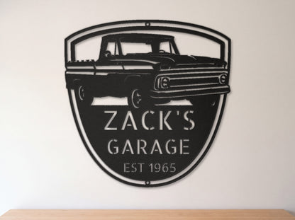 Steel Sign Black / 12 1965 Chevy C10 Garage Sign | Personalized Metal Truck Sign