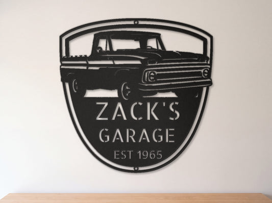 Steel Sign Black / 12 1965 Chevy C10 Garage Sign | Personalized Metal Truck Sign