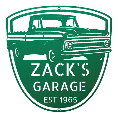 Steel Sign Green / 12 1965 Chevy C10 Garage Sign | Personalized Metal Truck Sign