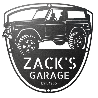 Steel Sign Black / 12 1966 Ford Bronco Garage Sign | Personalized Early Bronco Metal Sign
